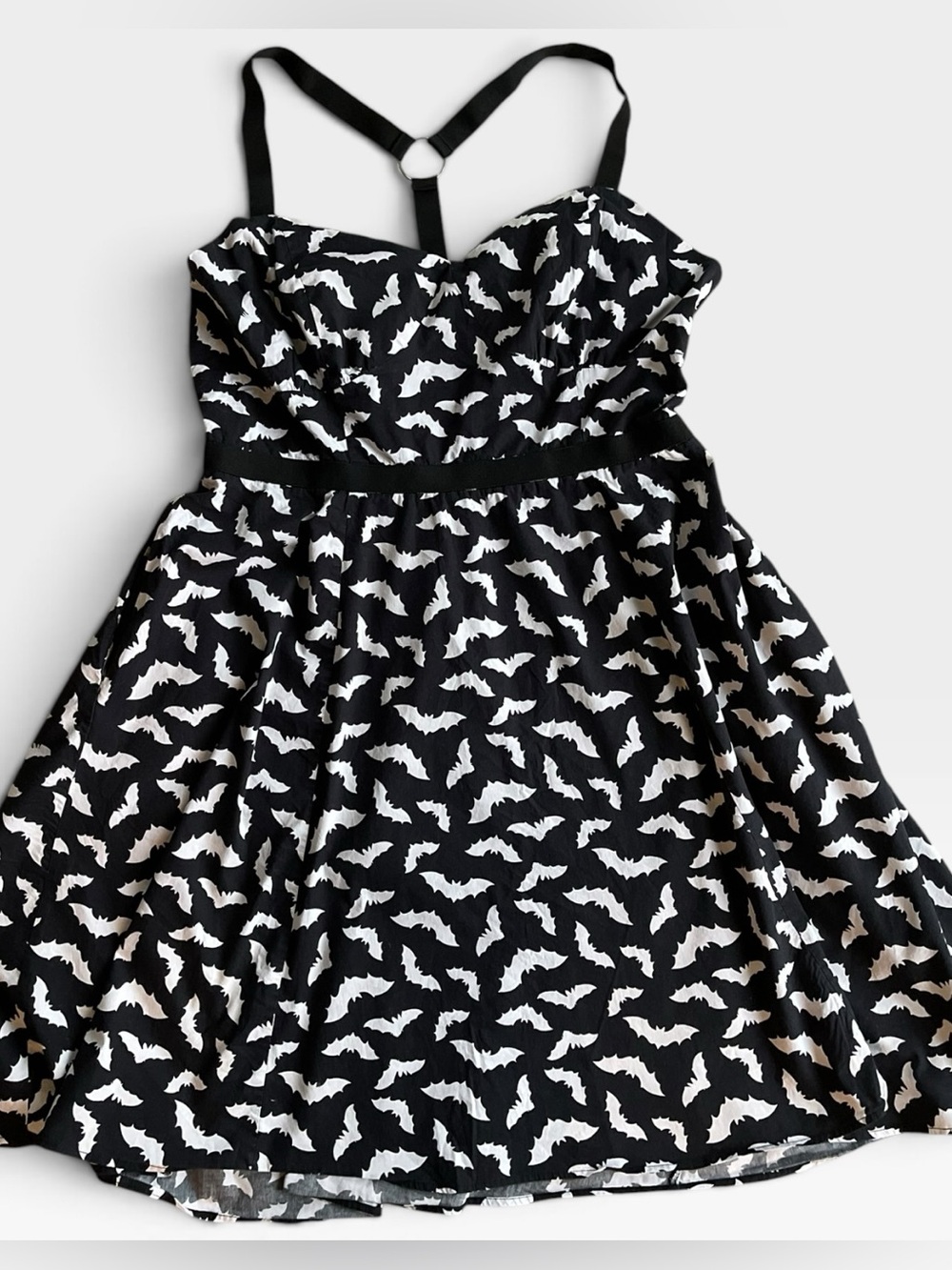 Cosmic Aura Fit and Flare Black & White Bat Print Dress Halloween Spooky 3X